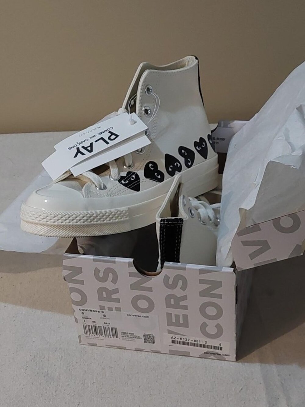 Converse x PLAY Comme des Garçons Chuck 70 Milk/Black Multi Heart Size: 8 - Picture 2 of 12